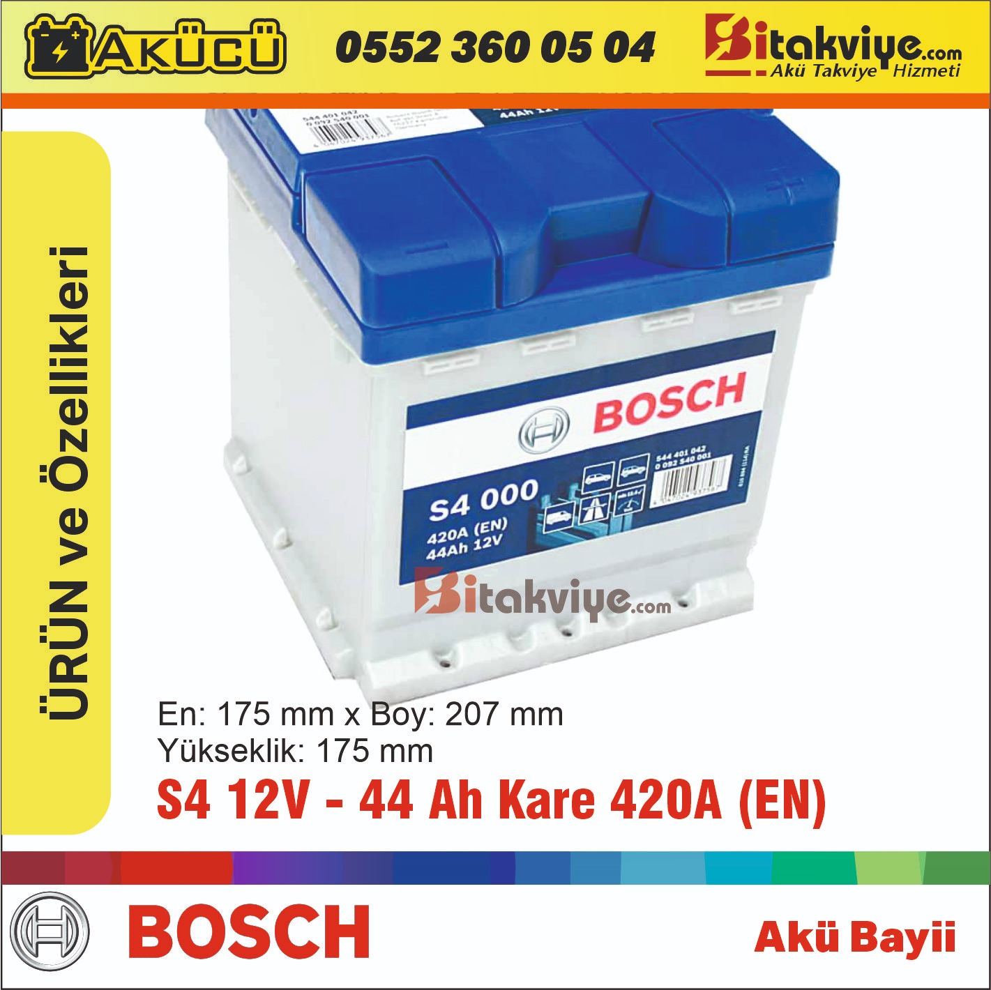 Bosch S4 44Ah (Kare Akü) 420A (EN)