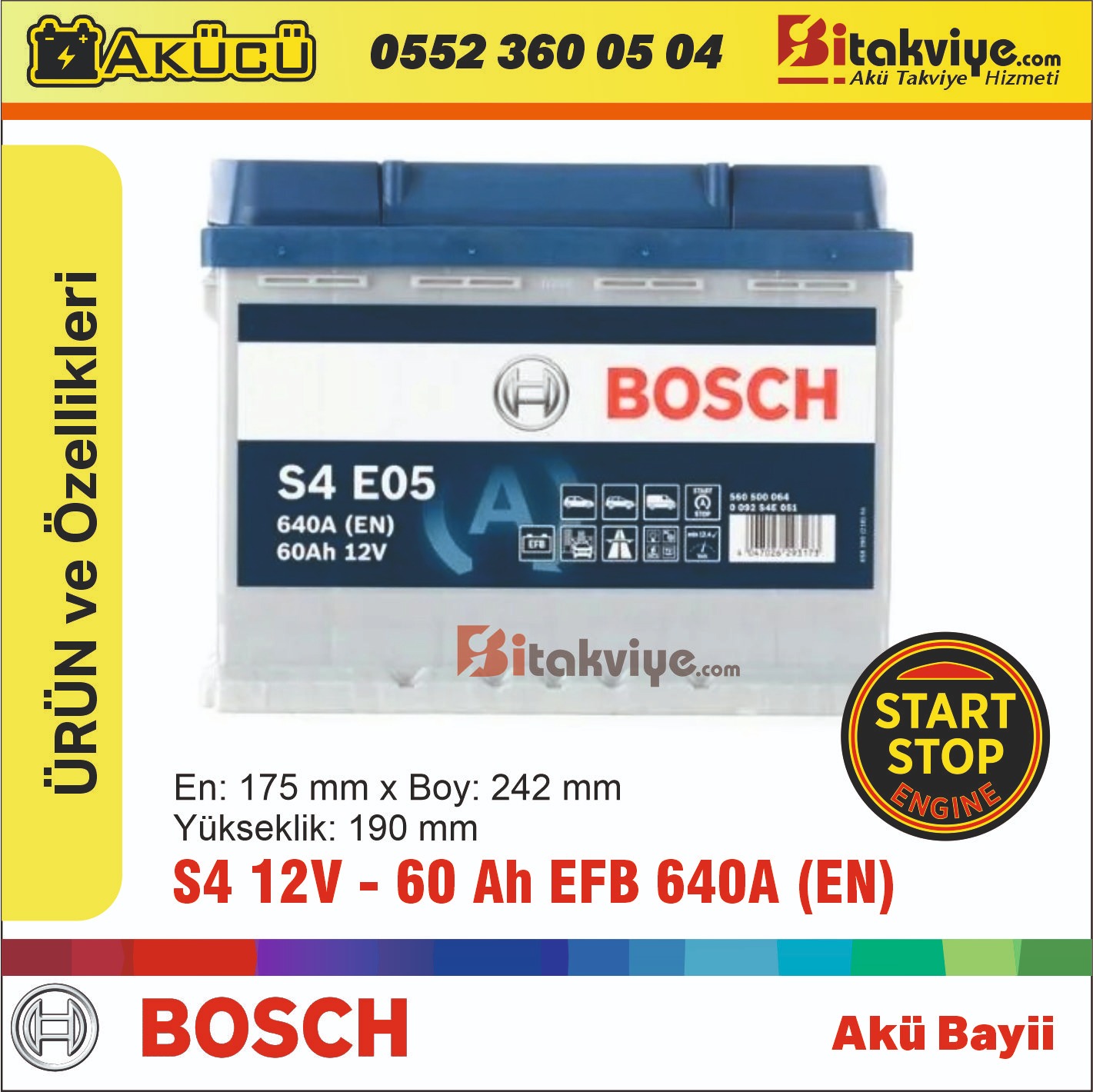 Bosch S4 60Ah EFB – Start Stop Akü
