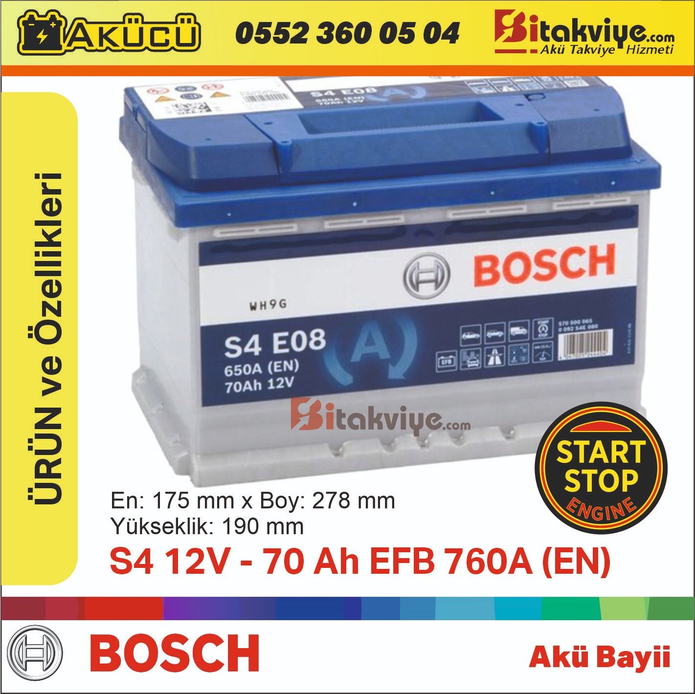 Bosch S4 70Ah EFB – Start Stop Akü