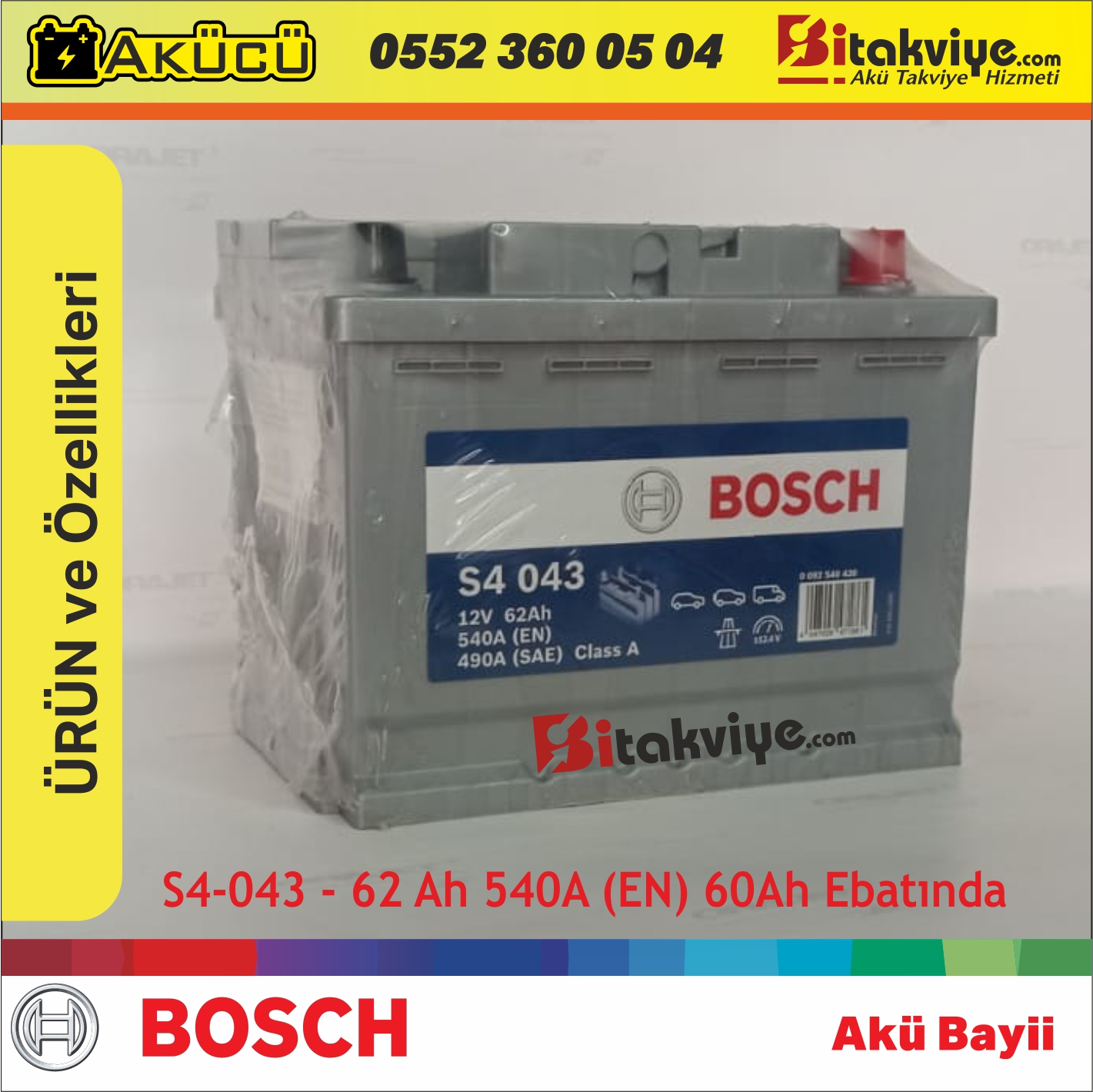 Bosch S4 62Ah (60Ah Muadil) 540A (EN)