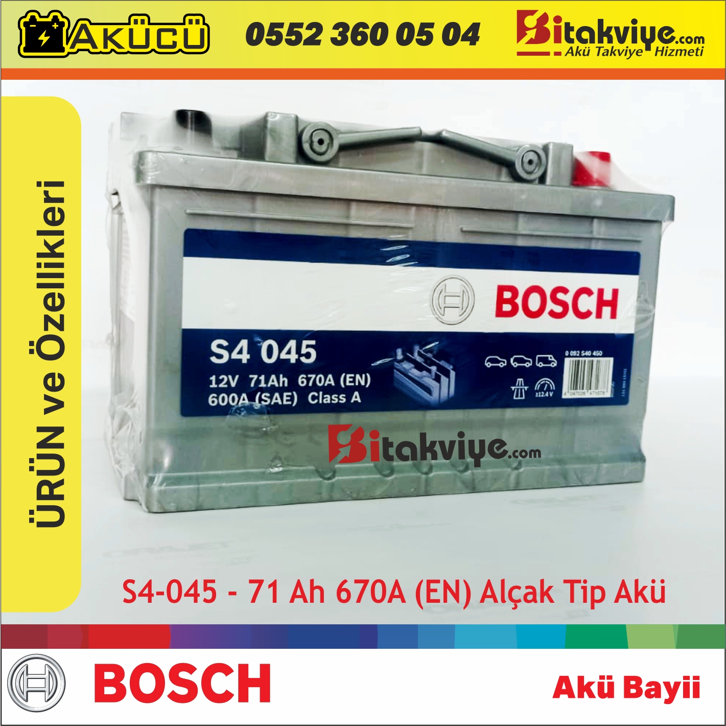 Bosch S4 71Ah (Alçak Tip – Opel) 670A (EN)