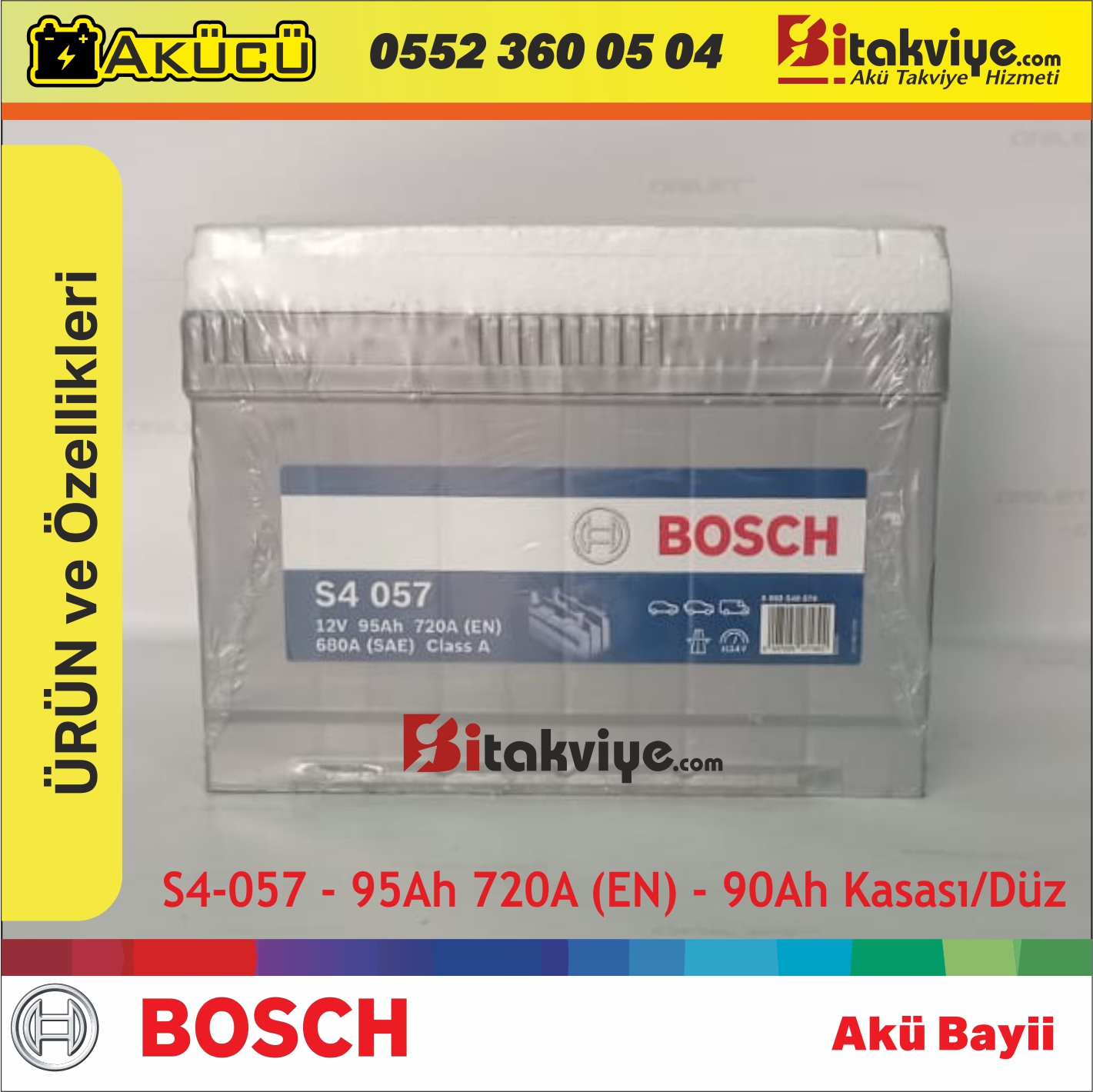 Bosch S4 057 12 V 95 Ah - 720 A (EN) Akü